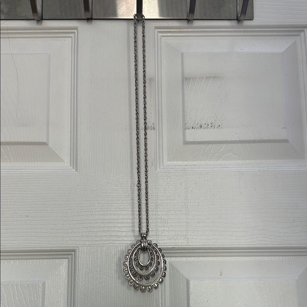 Boho Silver Layered Circle Pendant Necklace – Tribal Statement Jewelry